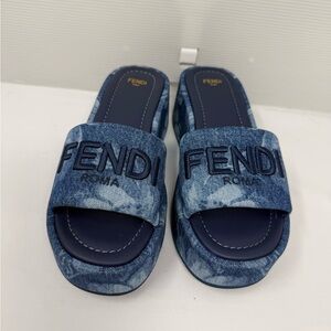 Fendi Blue Denim Slide Sandals